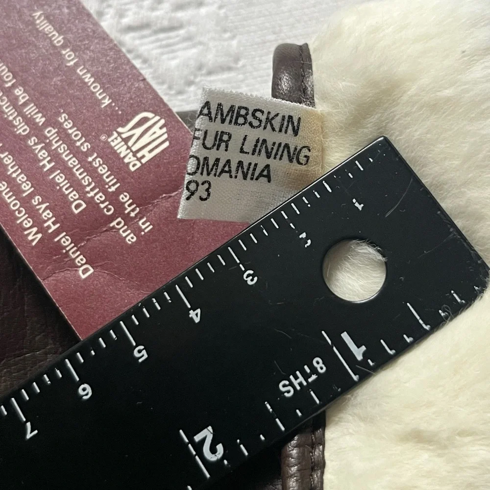 NWT Daniel Hays Brown Genuine Lambskin Rabbit Fur Lined Gloves SMALL Vintage
